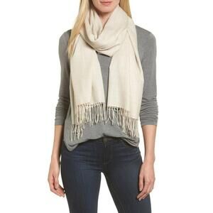 NEW,  Nordstrom Tissue Weight Wool & Cashmere Scarf in Oat Beige #S7488